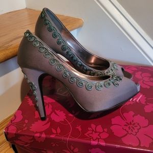 Lulu Townscend Grey Satin Peep Toe Heels